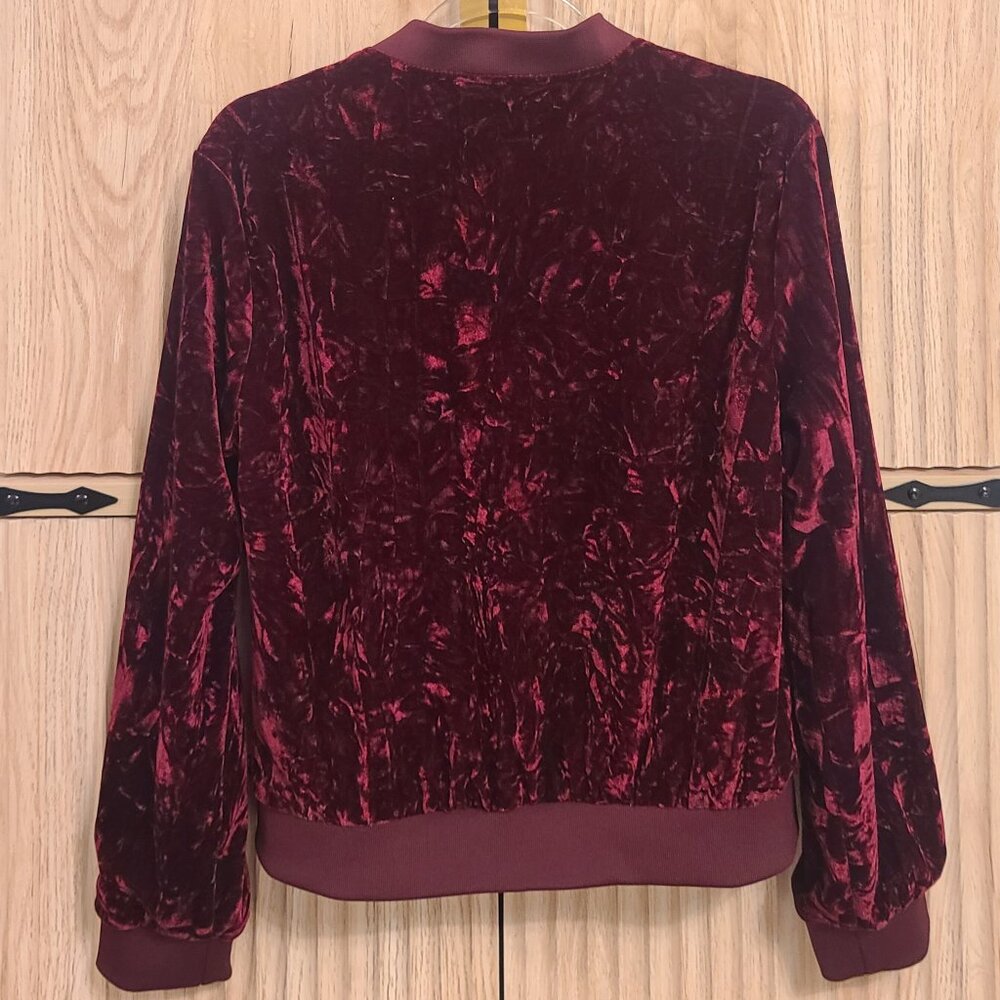 Kensie Jeans Crushed Burgundy Velvet Bomber Jacket - Women's Size Medium - Picture 8 of 15
